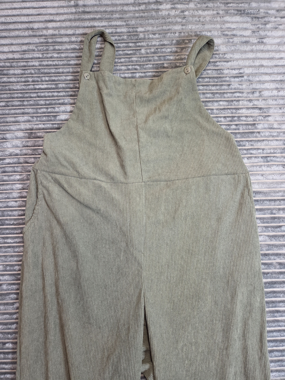 Olive Green Ribbed Overalls - Picture 2 of 9
